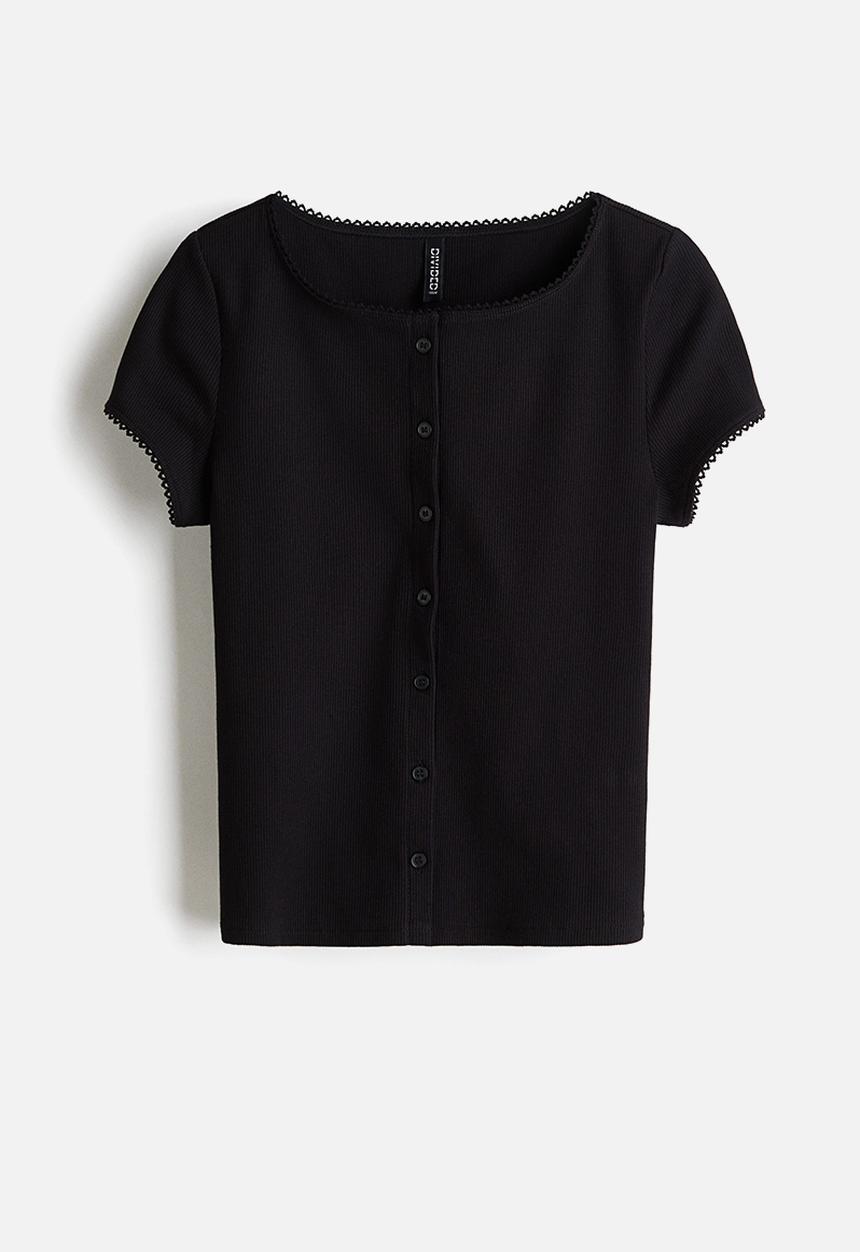 H&M - Ribbed button-front top - black