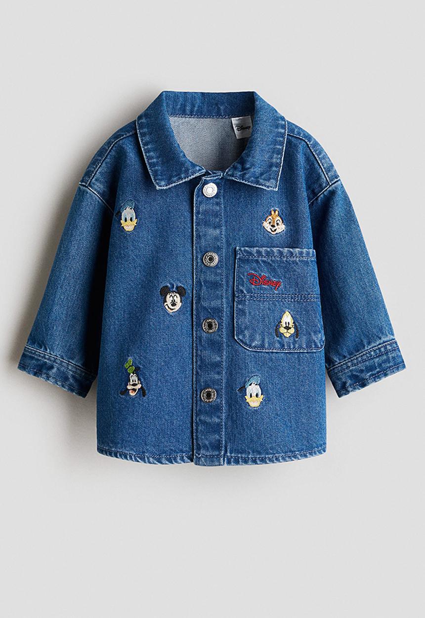 H&M - Embroidery-detail denim overshirt - denim blue/mickey mouse