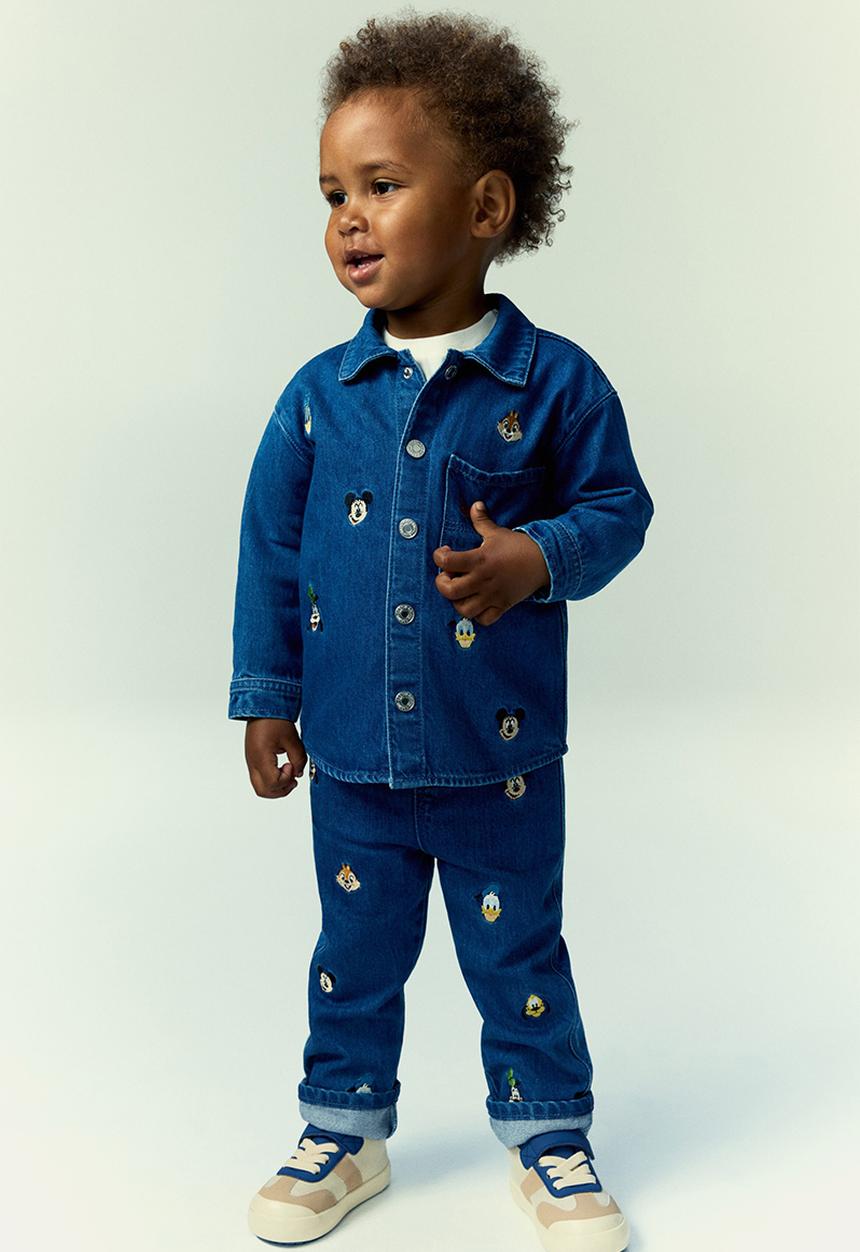 H&M - Embroidery-detail denim overshirt - denim blue/mickey mouse