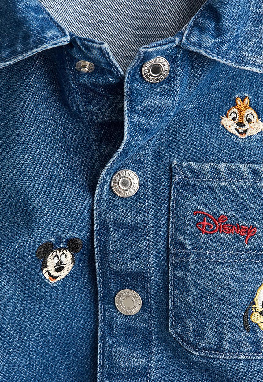 H&M - Embroidery-detail denim overshirt - denim blue/mickey mouse