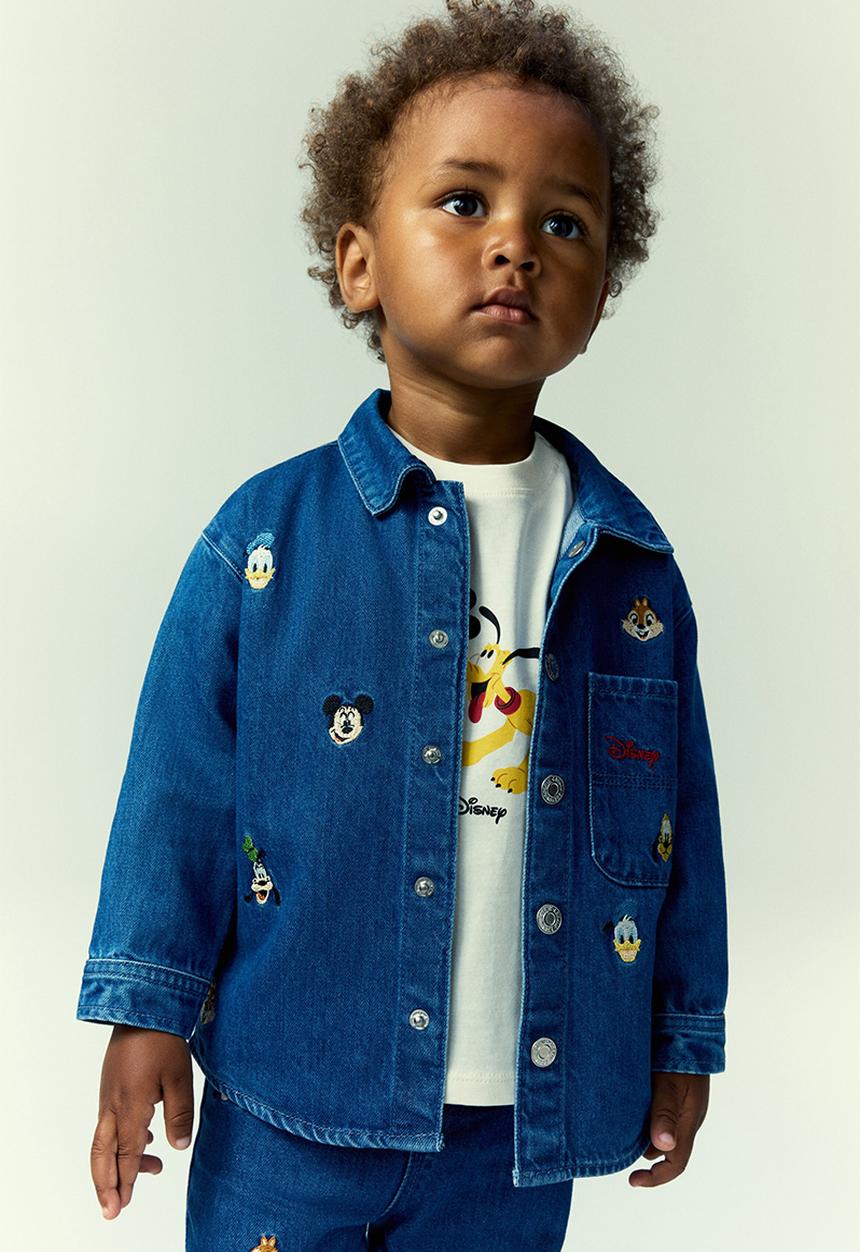 H&M - Embroidery-detail denim overshirt - denim blue/mickey mouse