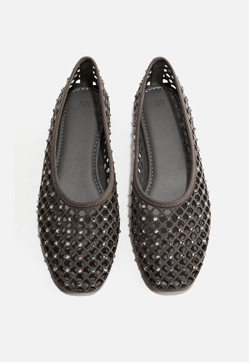 H&M - Rhinestone-embellished ballet flats - dark grey