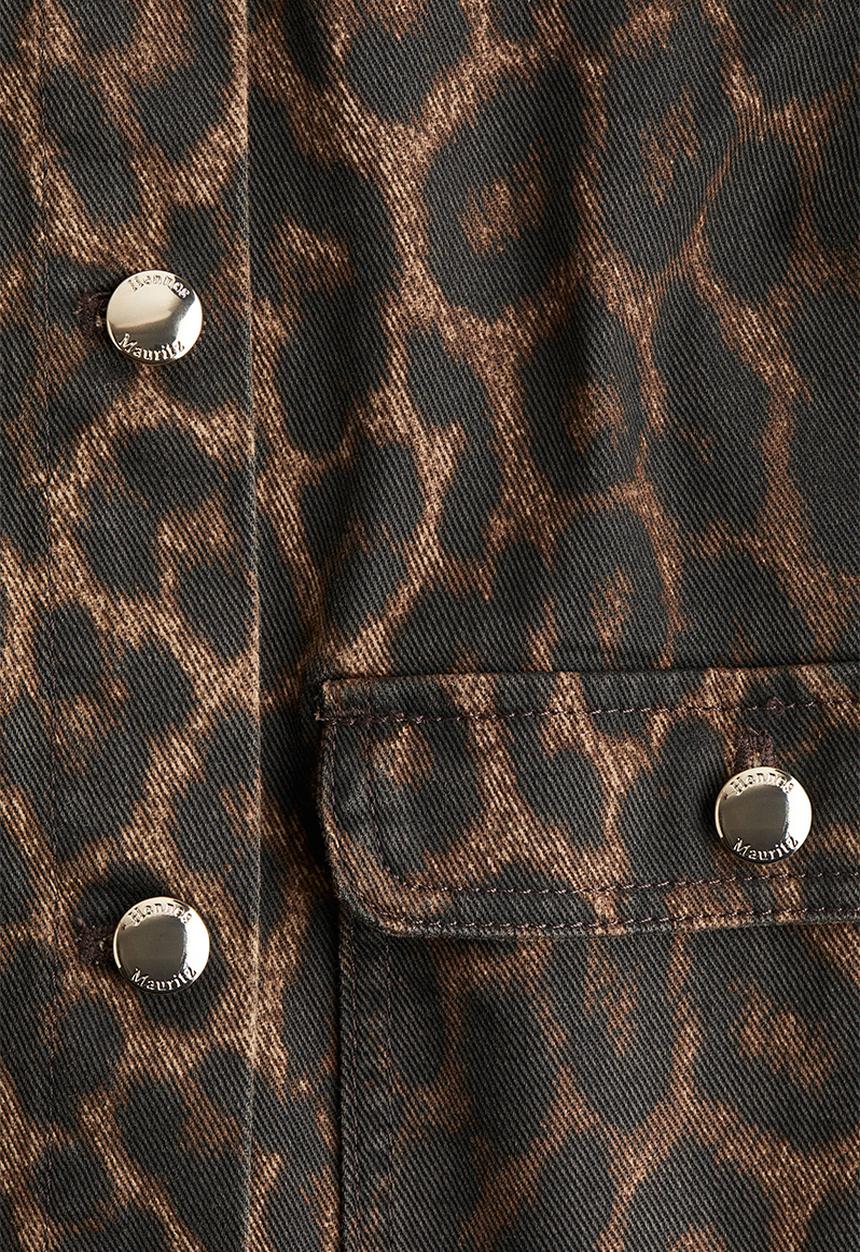 H&M - Collarless denim jacket - dark brown & leopard print 