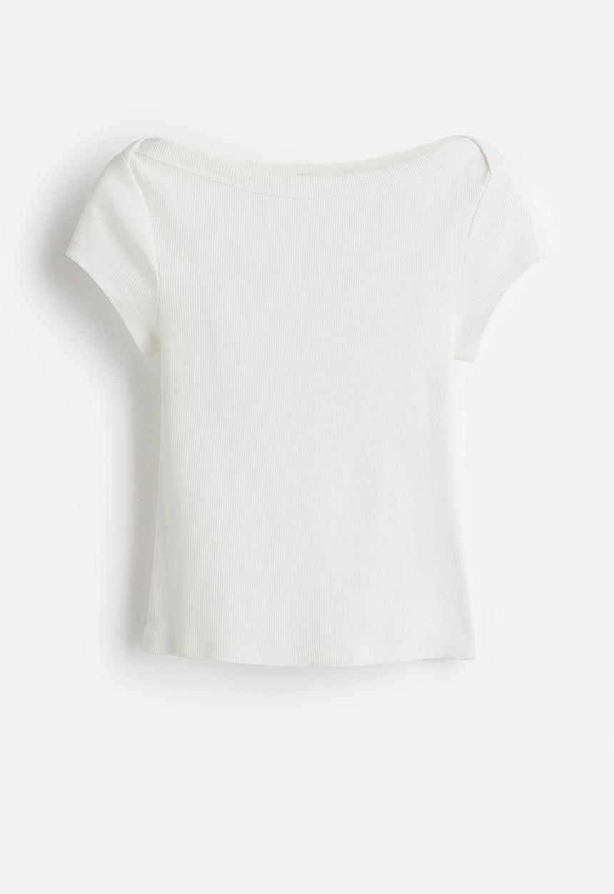 H&M - Ribbed boat-neck top - white