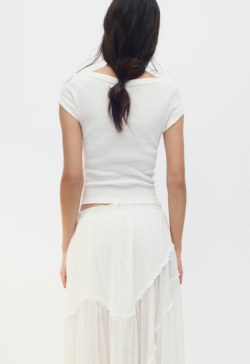 H&M - Ribbed boat-neck top - white