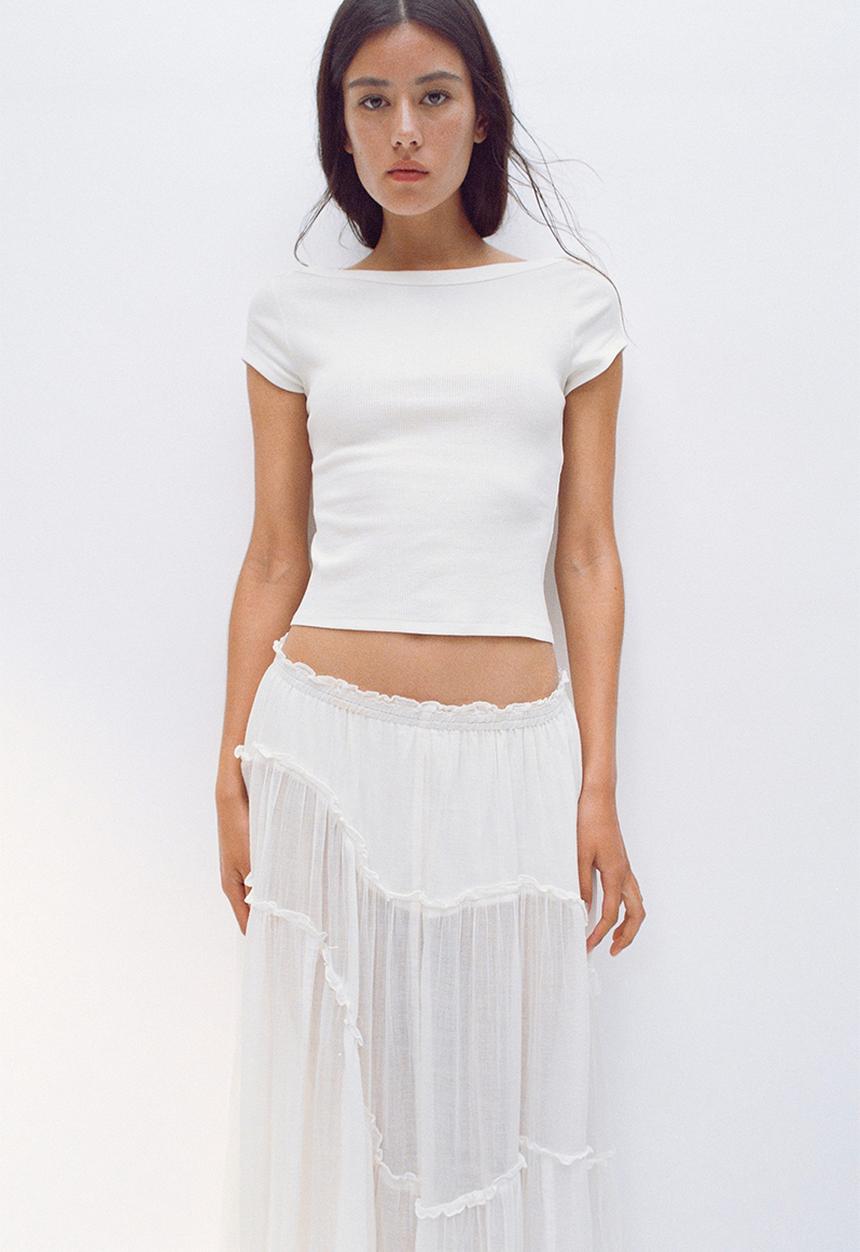 H&M - Ribbed boat-neck top - white