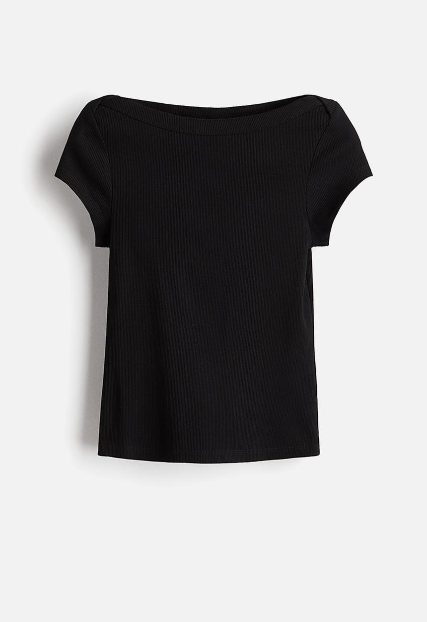 H&M - Ribbed boat-neck top - black