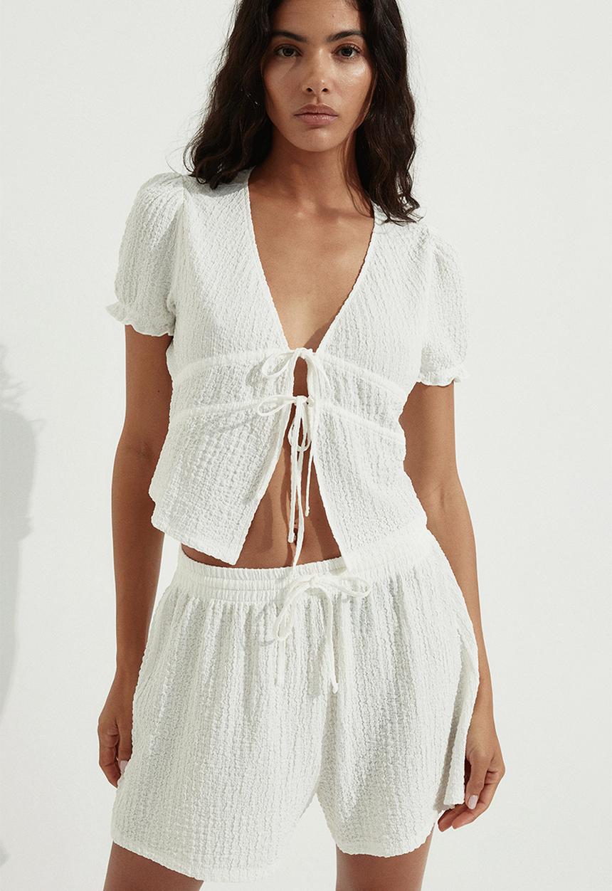 H&M - Crinkled tie-front top - white