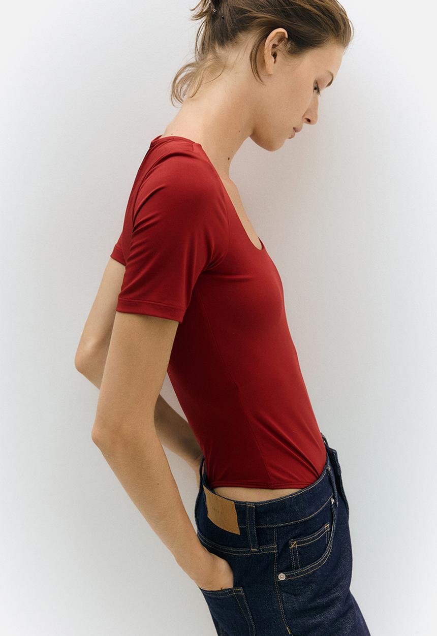 H&M - Scoop-neck thong body - dark red