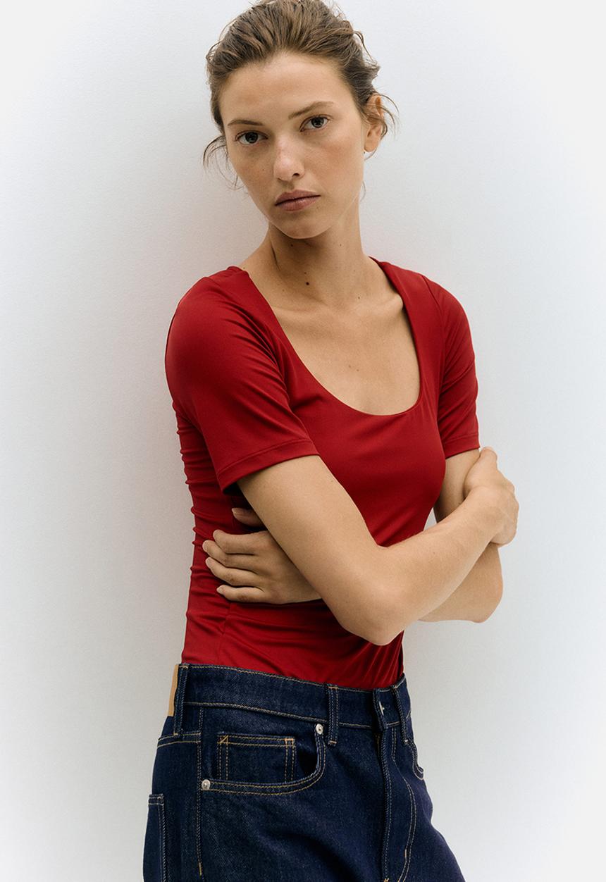 H&M - Scoop-neck thong body - dark red