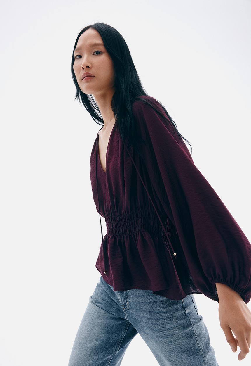 H&M - Smocked blouse - plum red