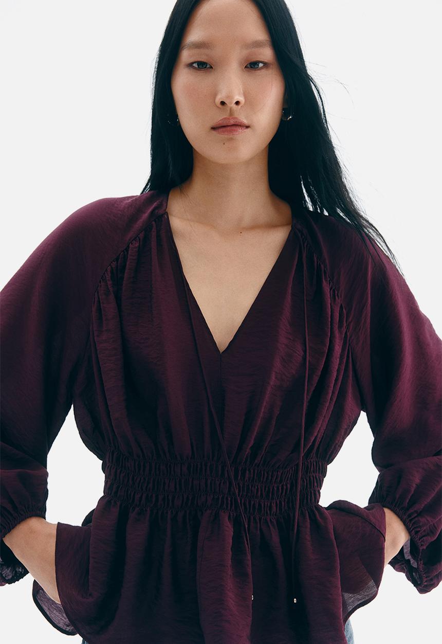 H&M - Smocked blouse - plum red