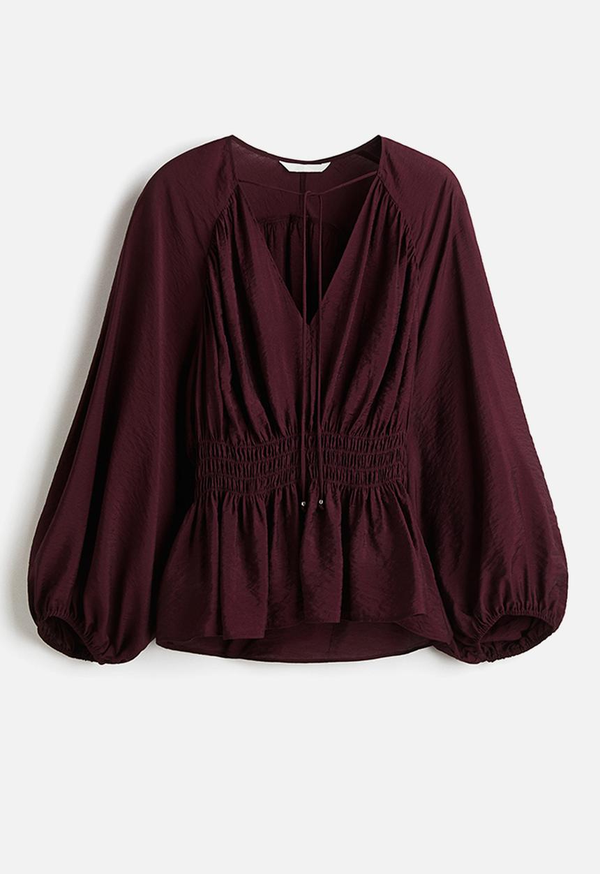 H&M - Smocked blouse - plum red