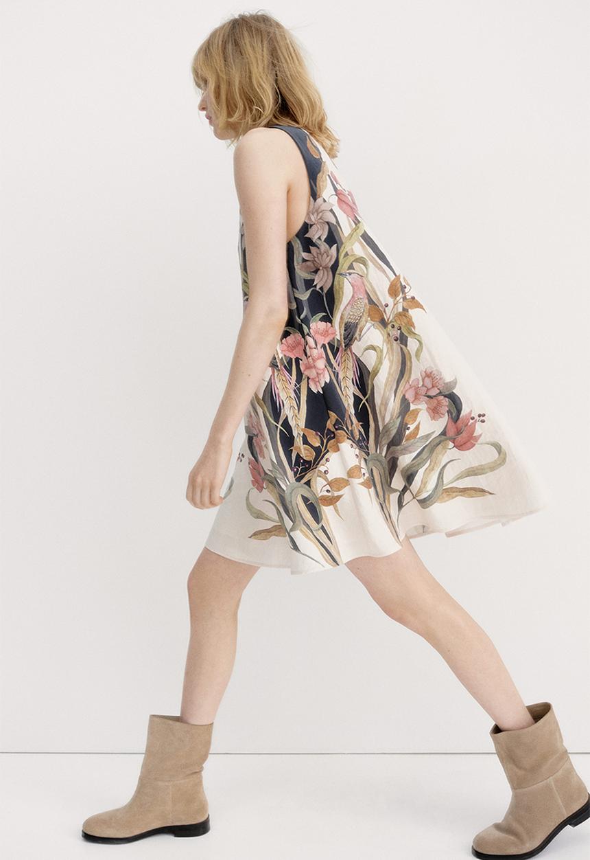 H&M - Printed shift dress - cream floral