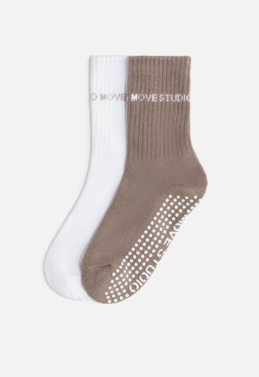 H&M - 2-Pack anti-slip yoga socks - dark beige & white