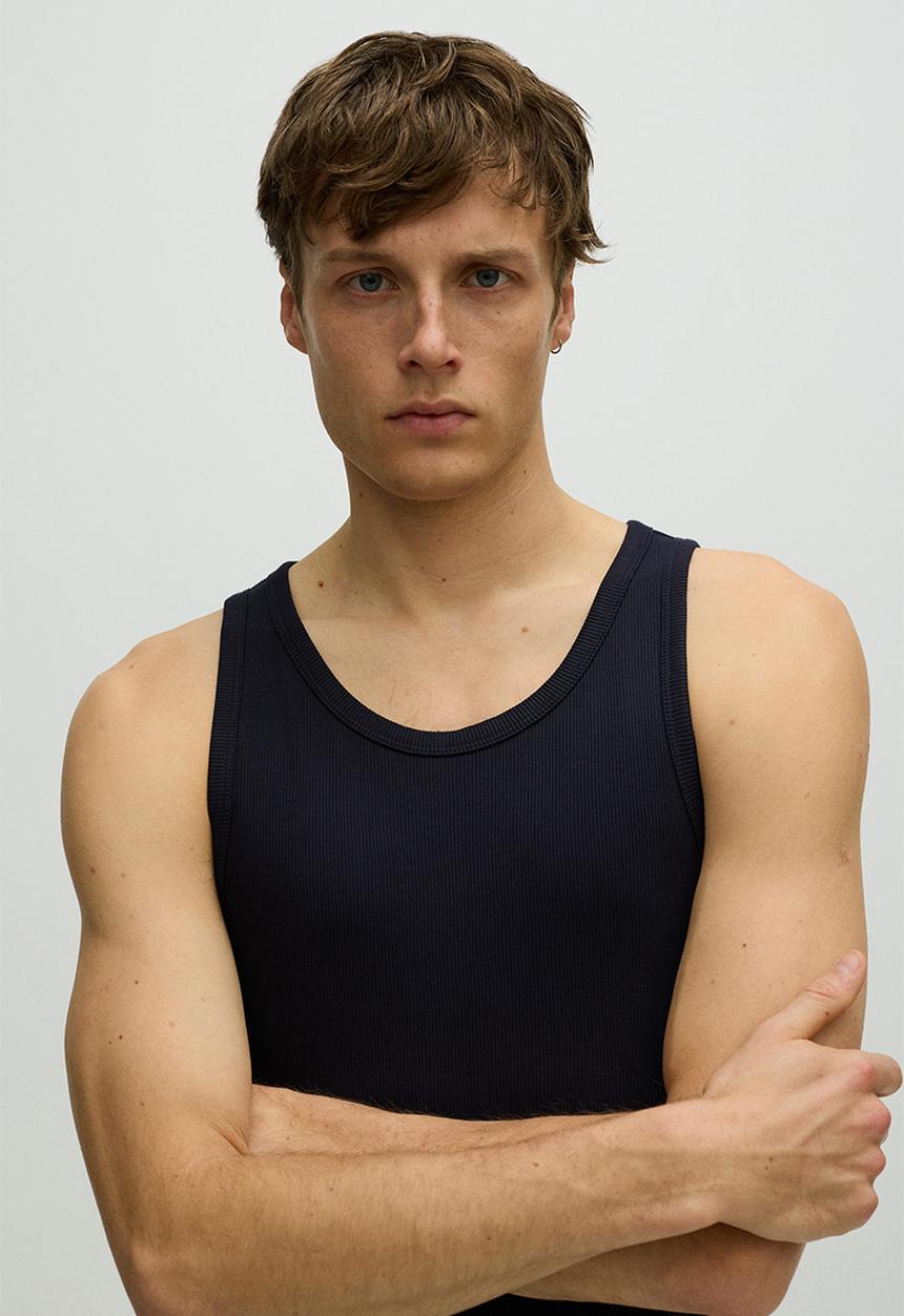 H&M - Slim fit ribbed vest top - navy blue