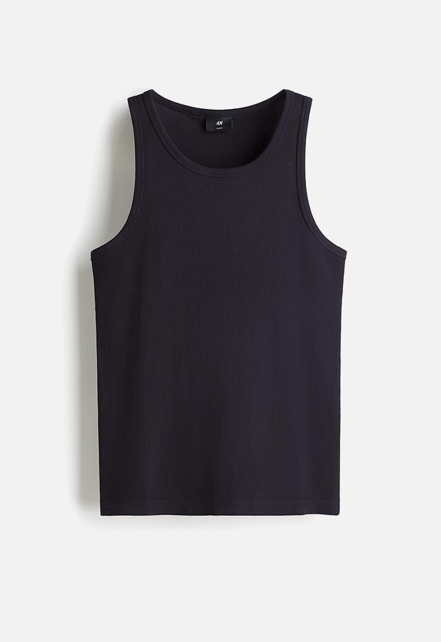 H&M - Slim fit ribbed vest top - navy blue