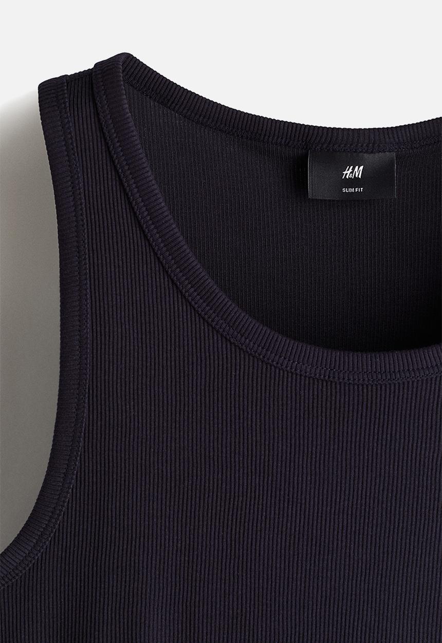 H&M - Slim fit ribbed vest top - navy blue