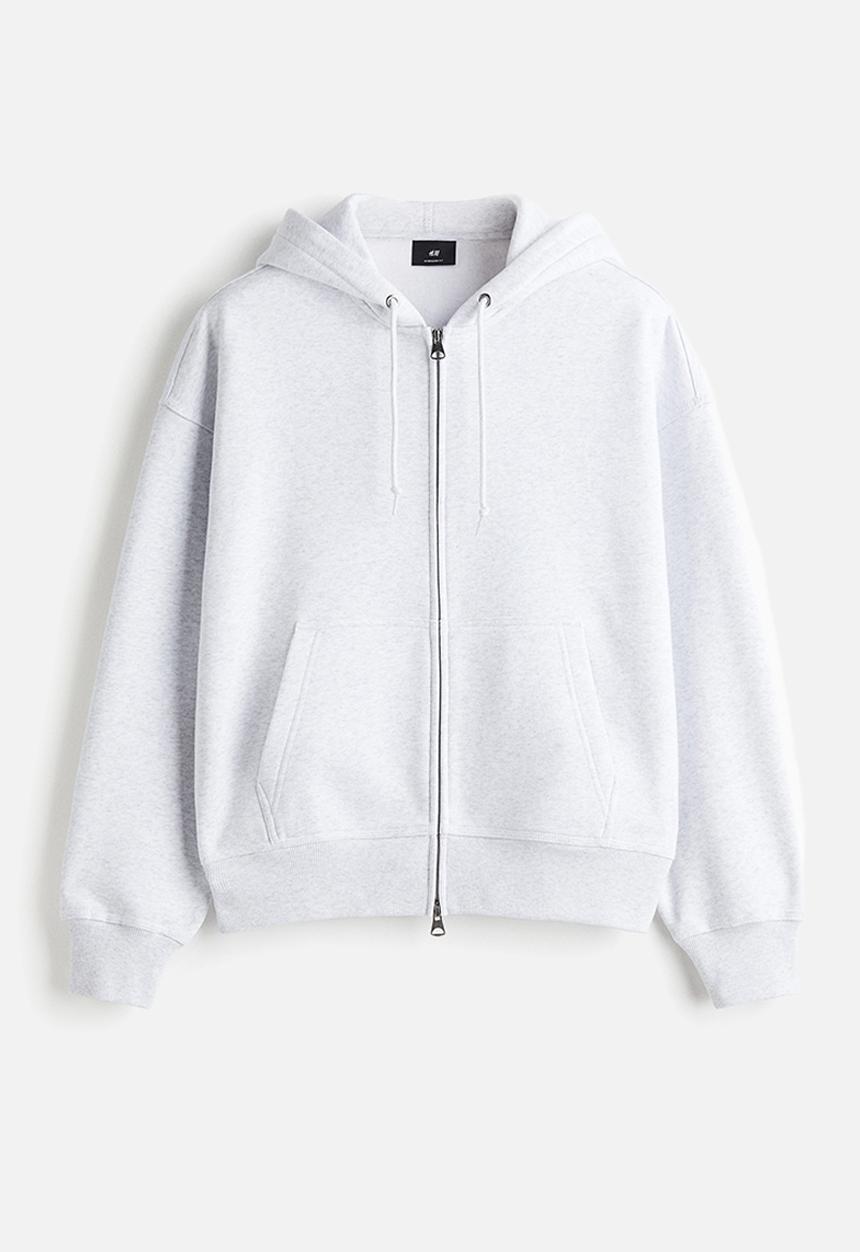 Oversized fit zip-through hoodie - light grey marl - 1240531010