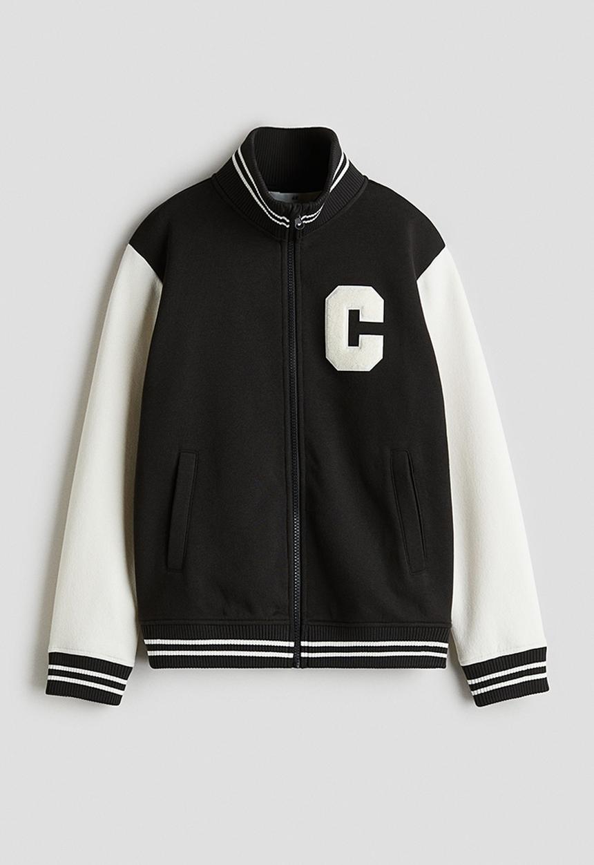 H&M - Loose-fit track jacket - black & white