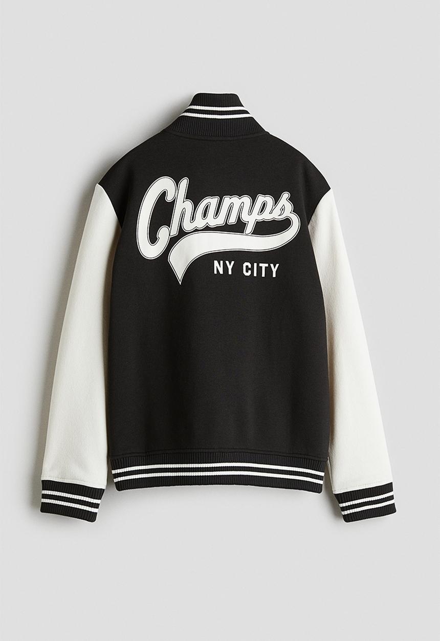H&M - Loose-fit track jacket - black & white