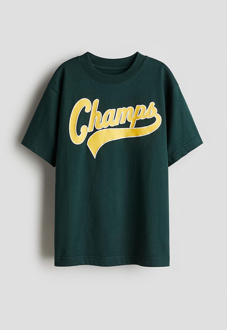 H&M - Printed cotton T-shirt - dark green champs