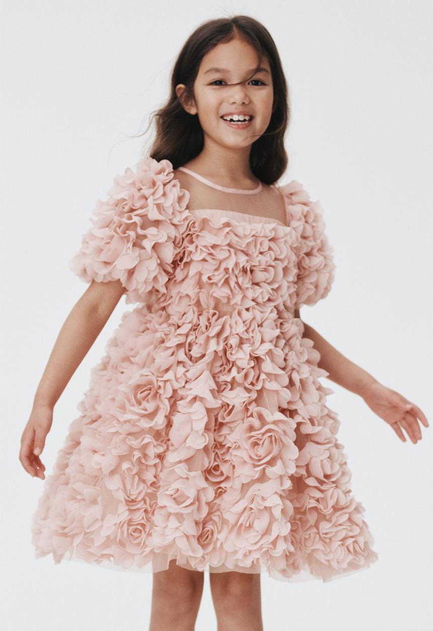 H&M - Flower-appliquéd dress - light pink