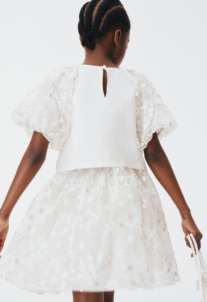 H&M - Embroidered tulle skirt - white floral
