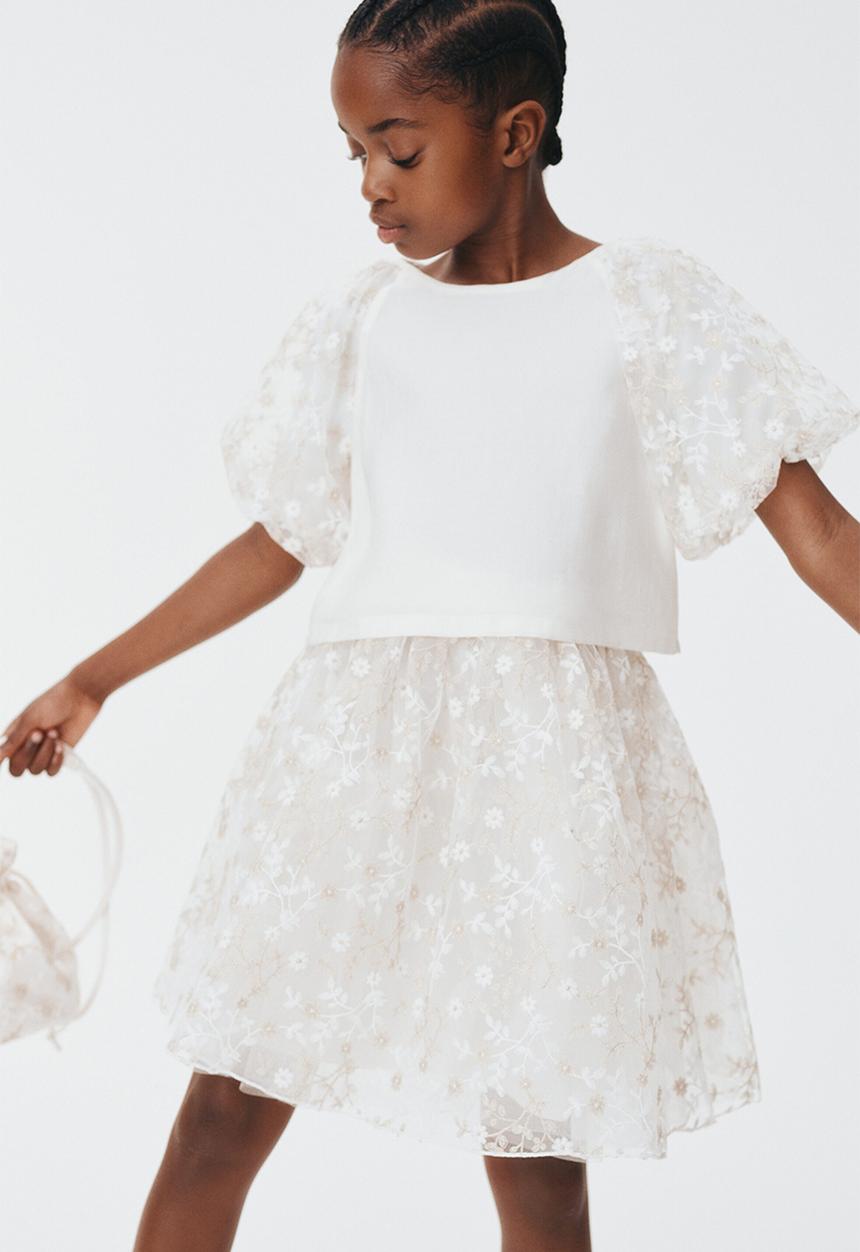 H&M - Embroidered tulle skirt - white floral