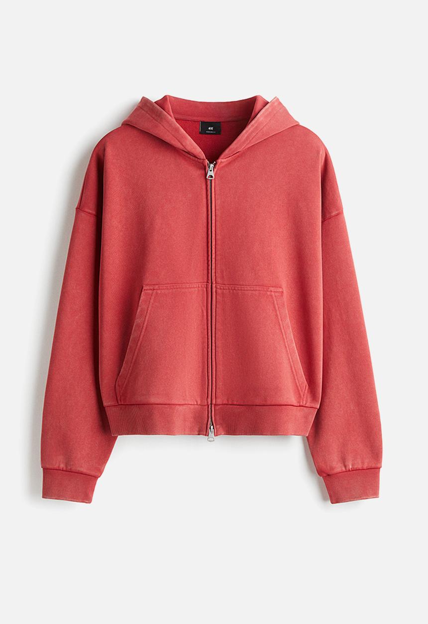 Oversized fit zip-through hoodie - red - 1262389004