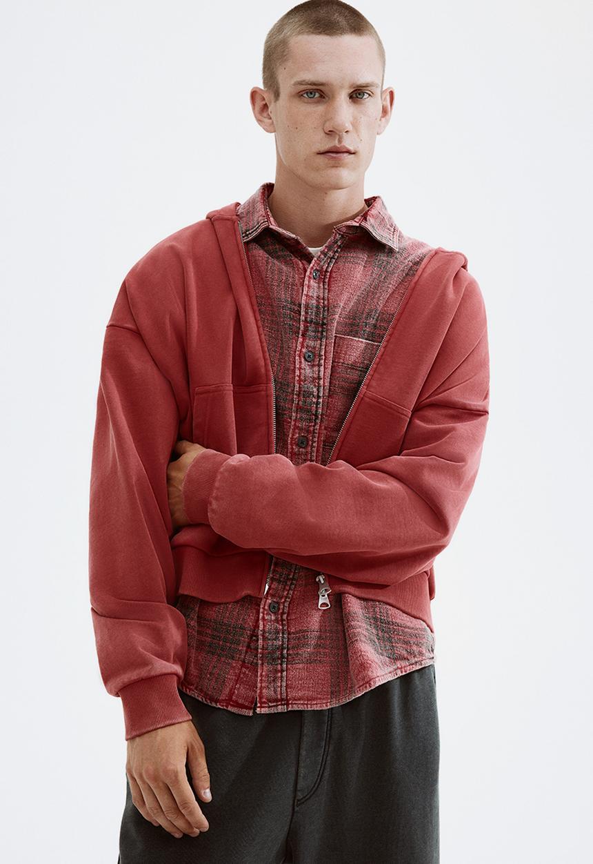 Oversized fit zip-through hoodie - red - 1262389004