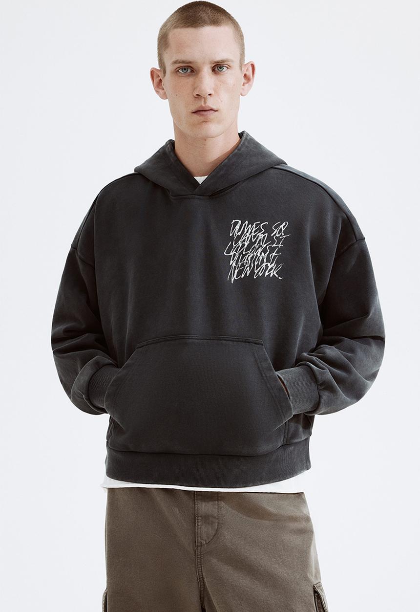 H&M - Oversized fit printed hoodie - grey dimes sq 