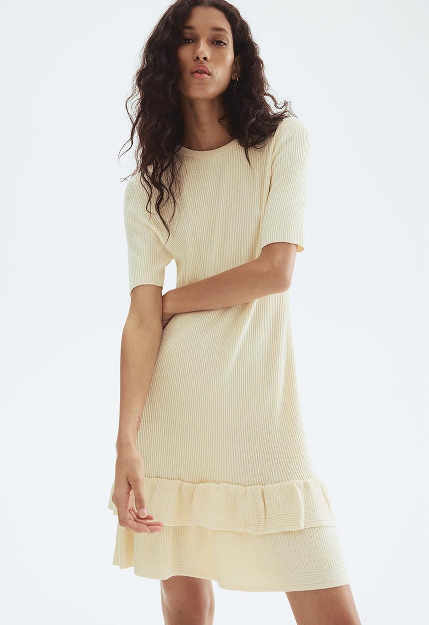 H&M - Rib-knit dress - light beige 