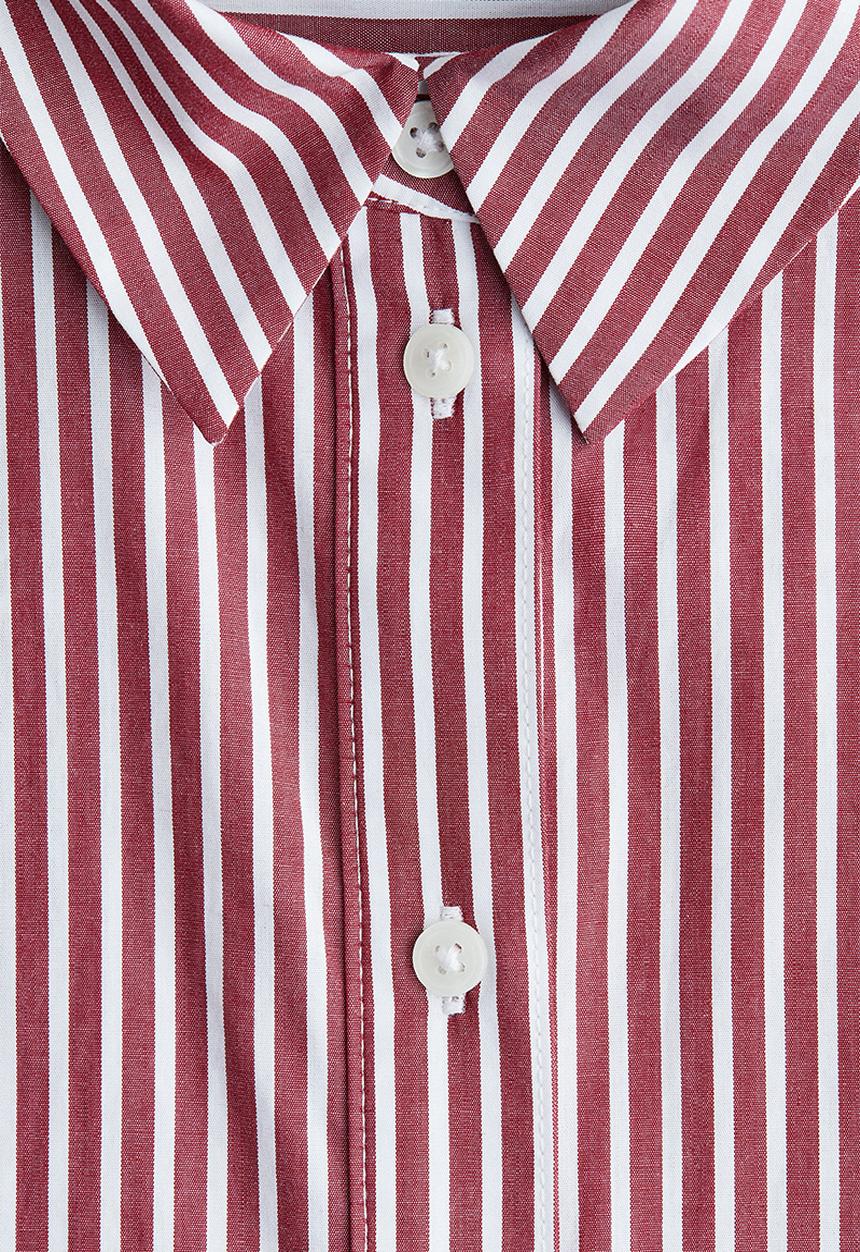 H&M - Oversized poplin shirt - burgundy/white striped