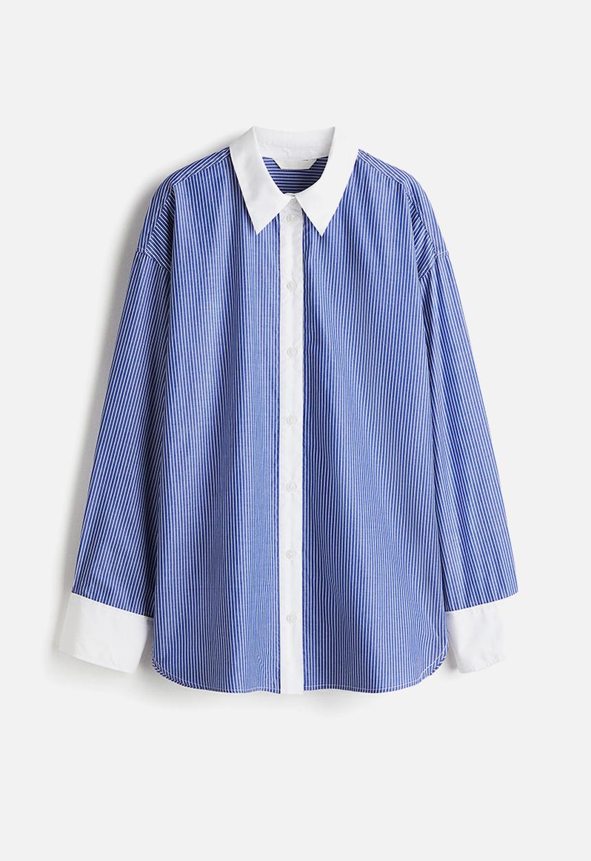 H&M - Oversized poplin shirt - blue/white striped