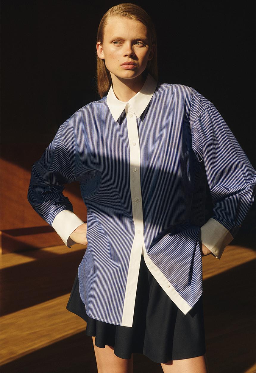 H&M - Oversized poplin shirt - blue/white striped