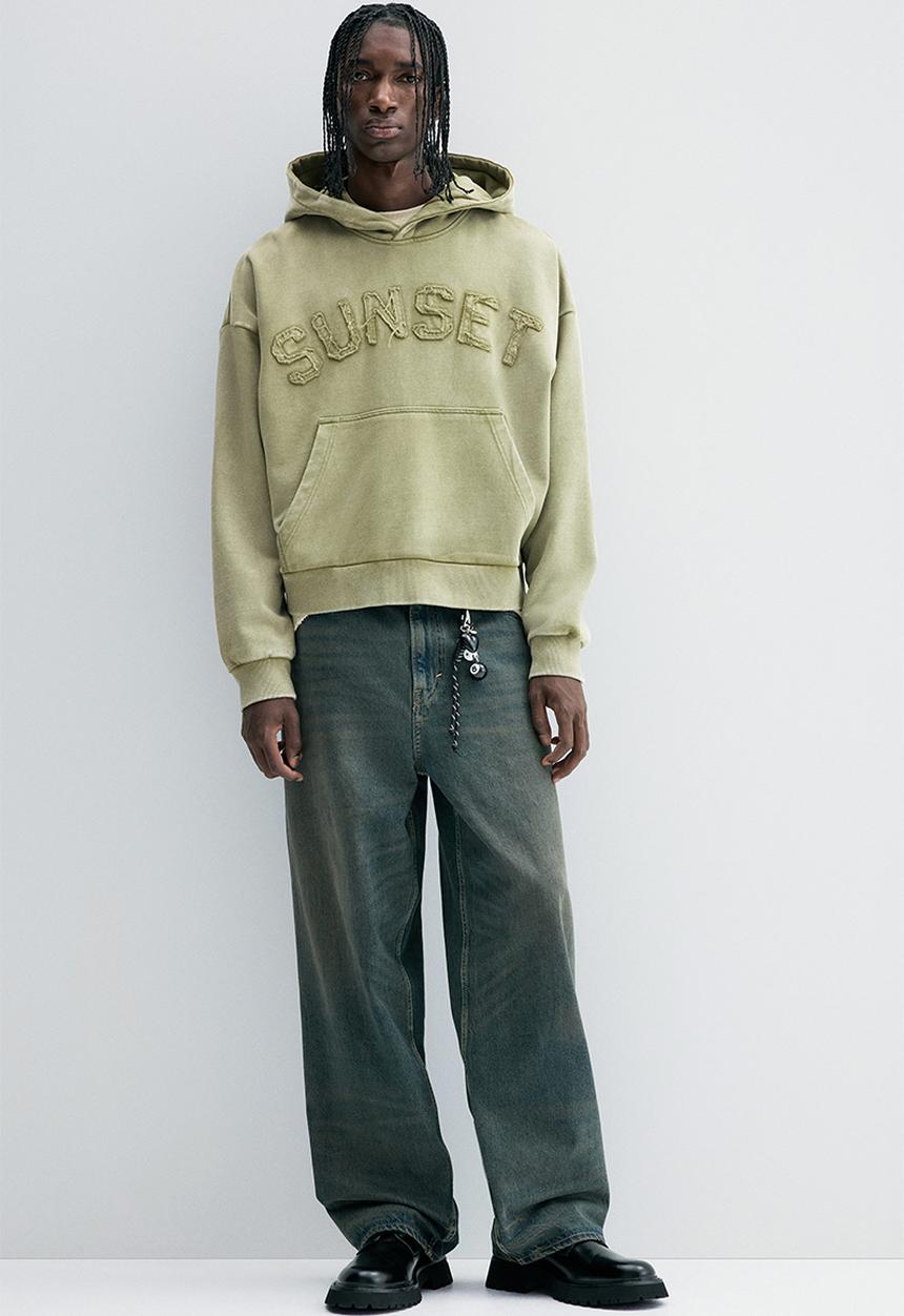 Oversized fit printed hoodie - green sunset - 1290855002