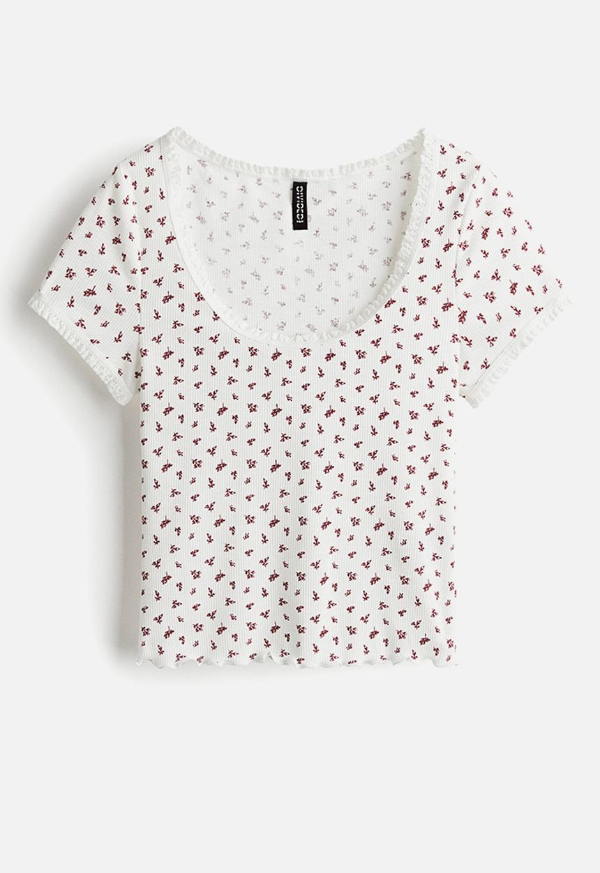 H&M - Lace-trimmed top - white & floral 
