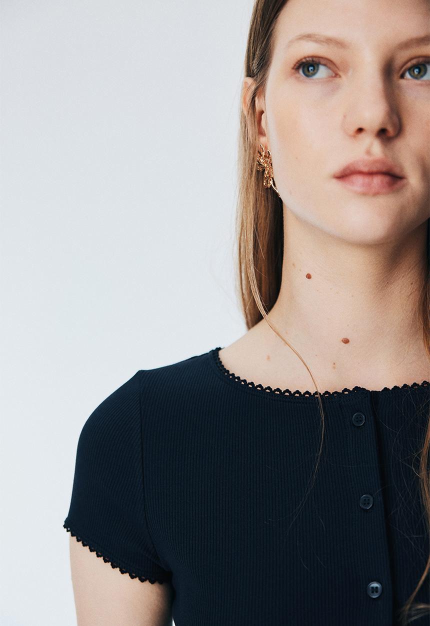 H&M - Ribbed button-front top - navy blue