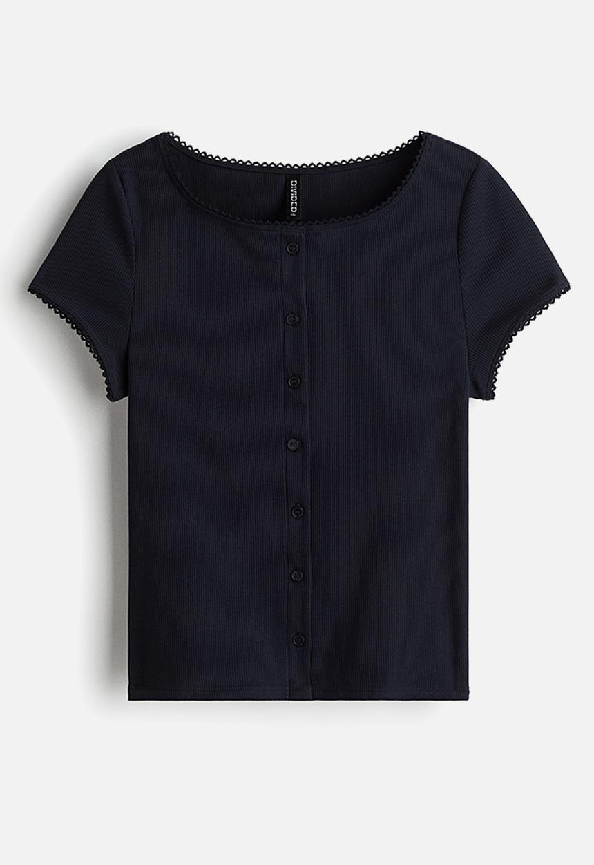 H&M - Ribbed button-front top - navy blue