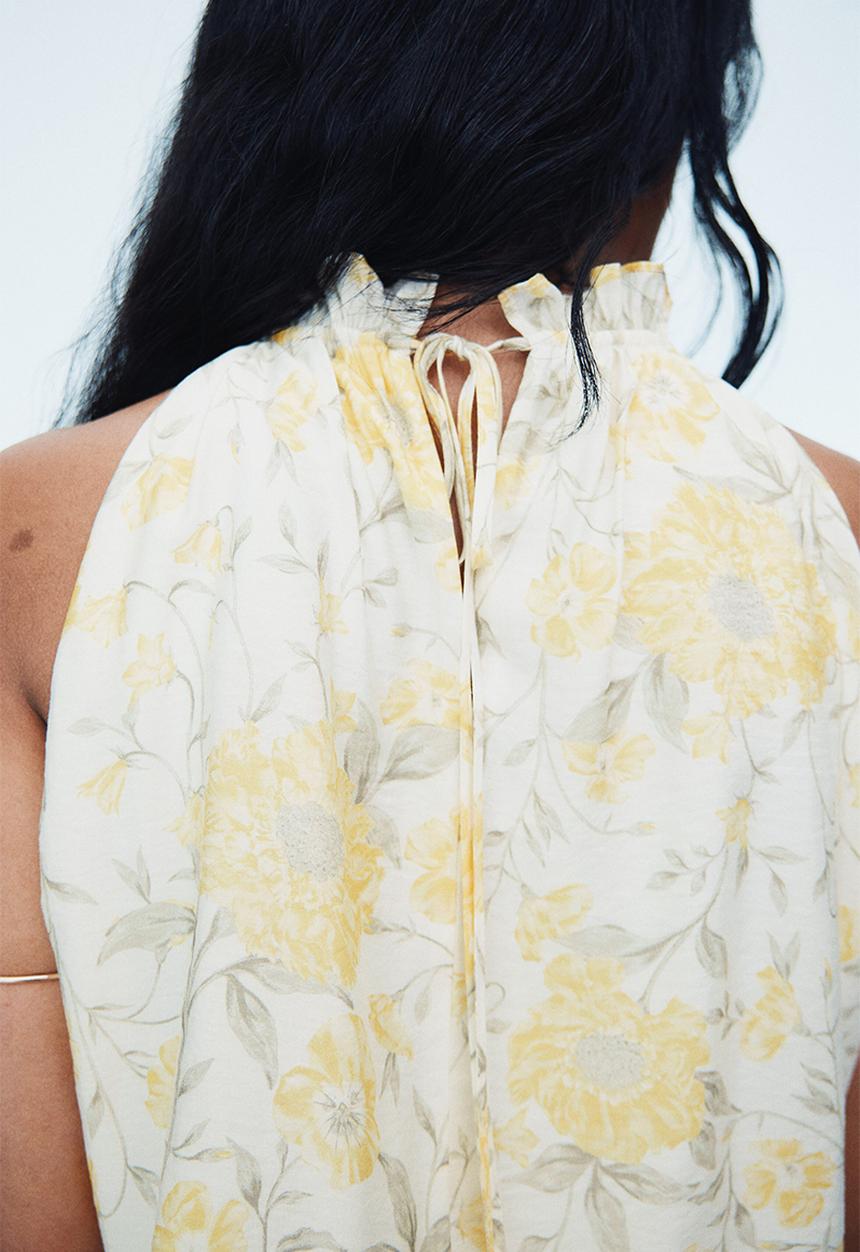 H&M - Frill-detail sleeveless top - white/yellow floral 