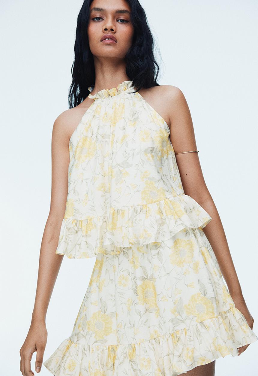 H&M - Frill-detail sleeveless top - white/yellow floral 