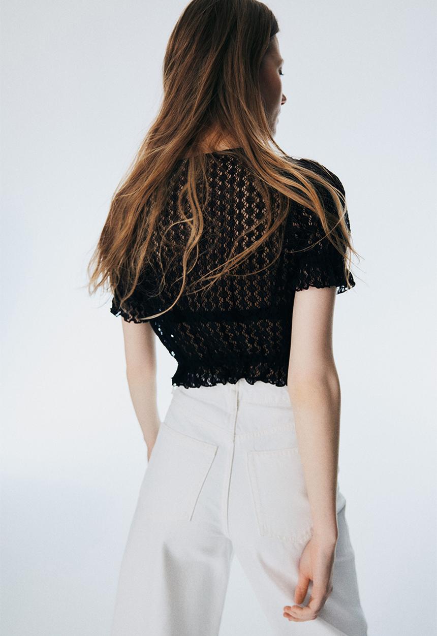 H&M - Pointelle-knit top - black