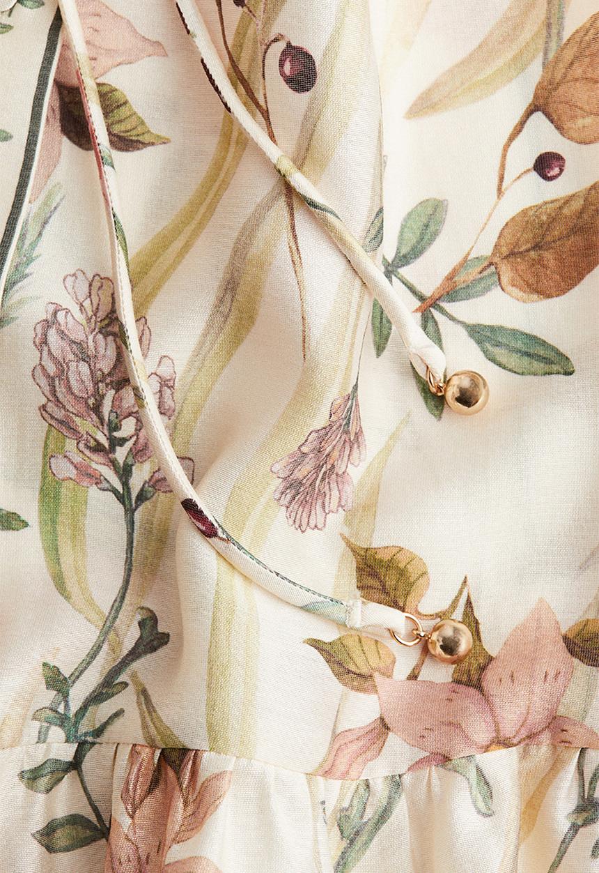 H&M - Oversized tie-belt dress - cream/floral 