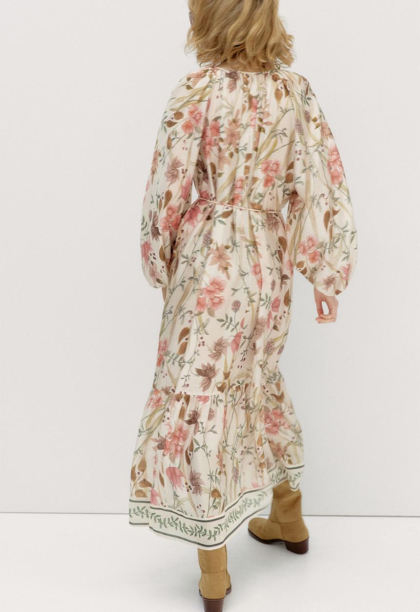 H&M - Oversized tie-belt dress - cream/floral 