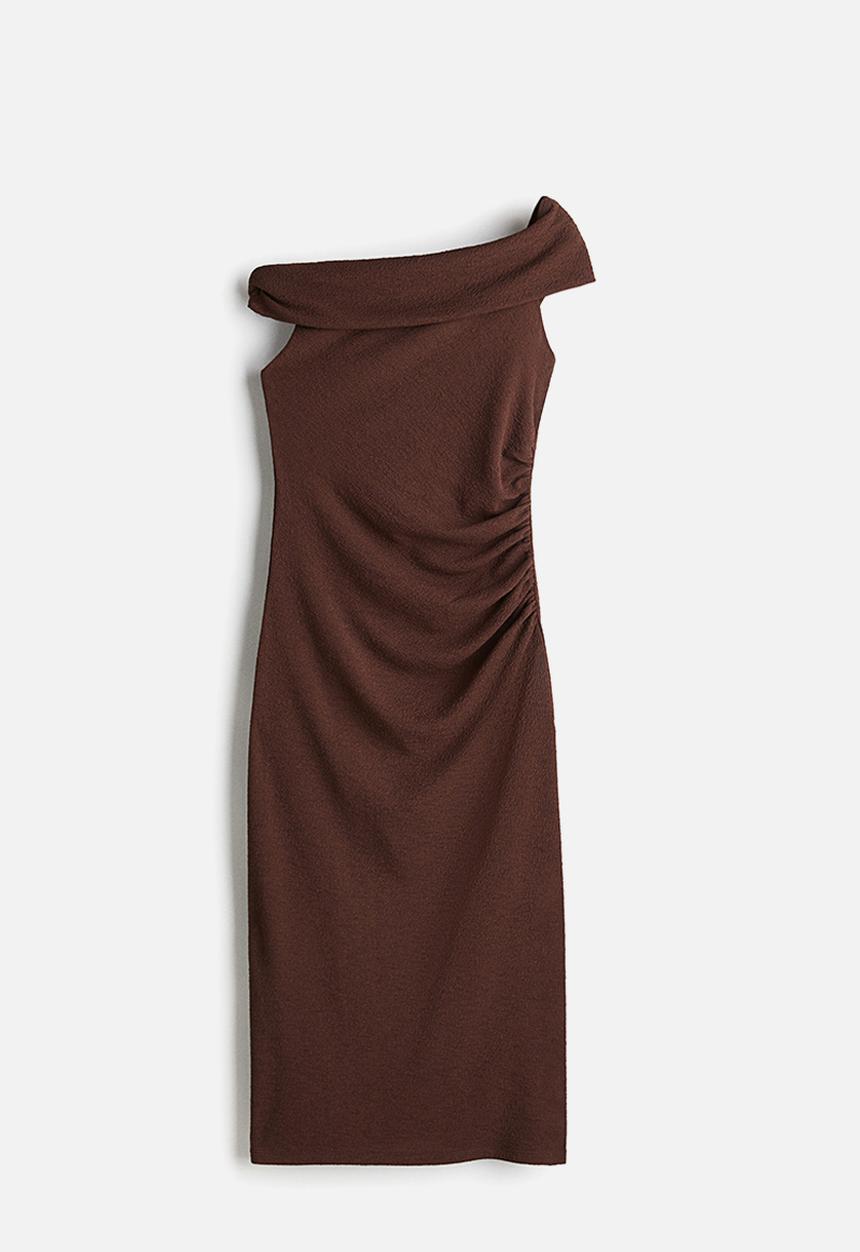 H&M - Draped one-shoulder dress - dark brown