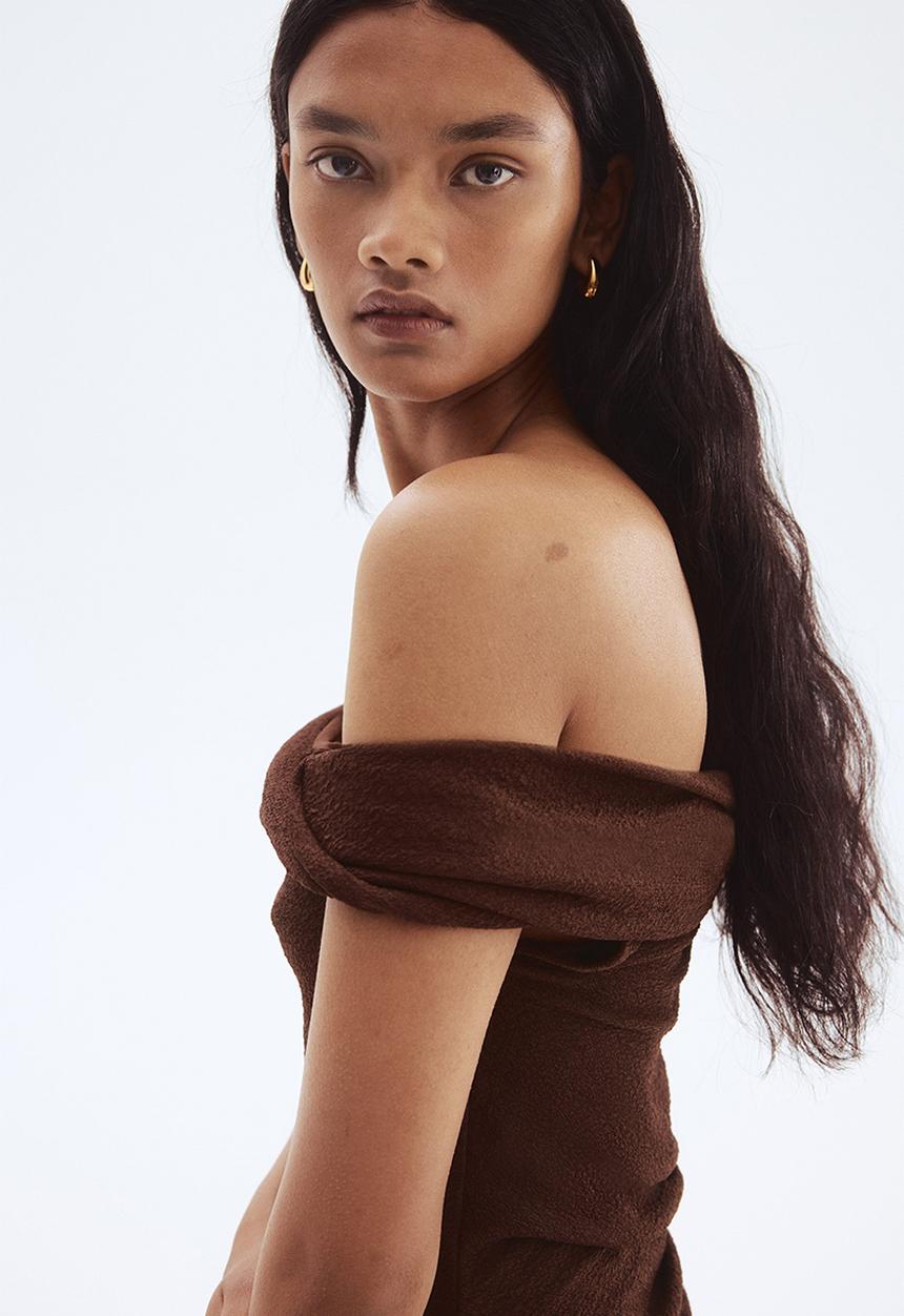 H&M - Draped one-shoulder dress - dark brown