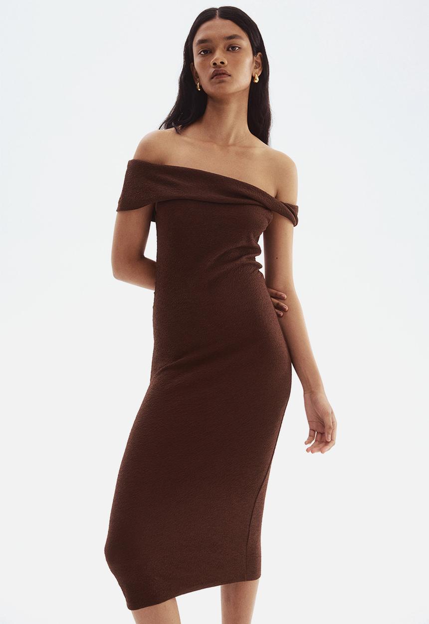 H&M - Draped one-shoulder dress - dark brown