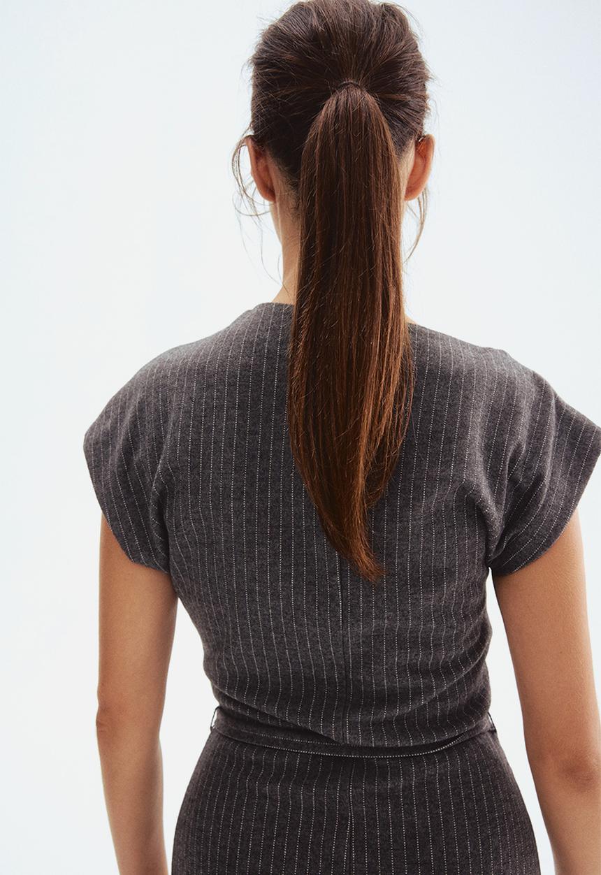 H&M - Draped belted dress - dark grey pinstriped