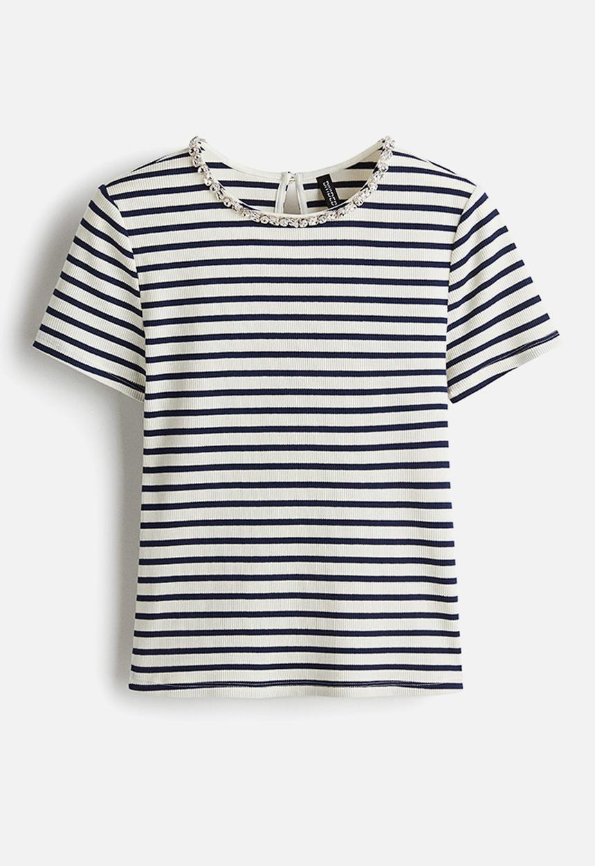 H&M - Rhinestone-embellished t-shirt - multi,white